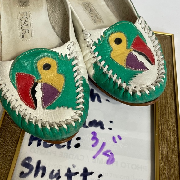 Parrot Loafers 5 Vintage Rainbow Leather Patchwork Green Hokus Pokus Bird - Picture 12 of 13